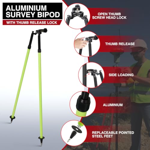 Professional Aluminum Surveying Bipod | Thumb-Release Adjustable Legs | Surveyors & GIS Specialists | Field Survey and G