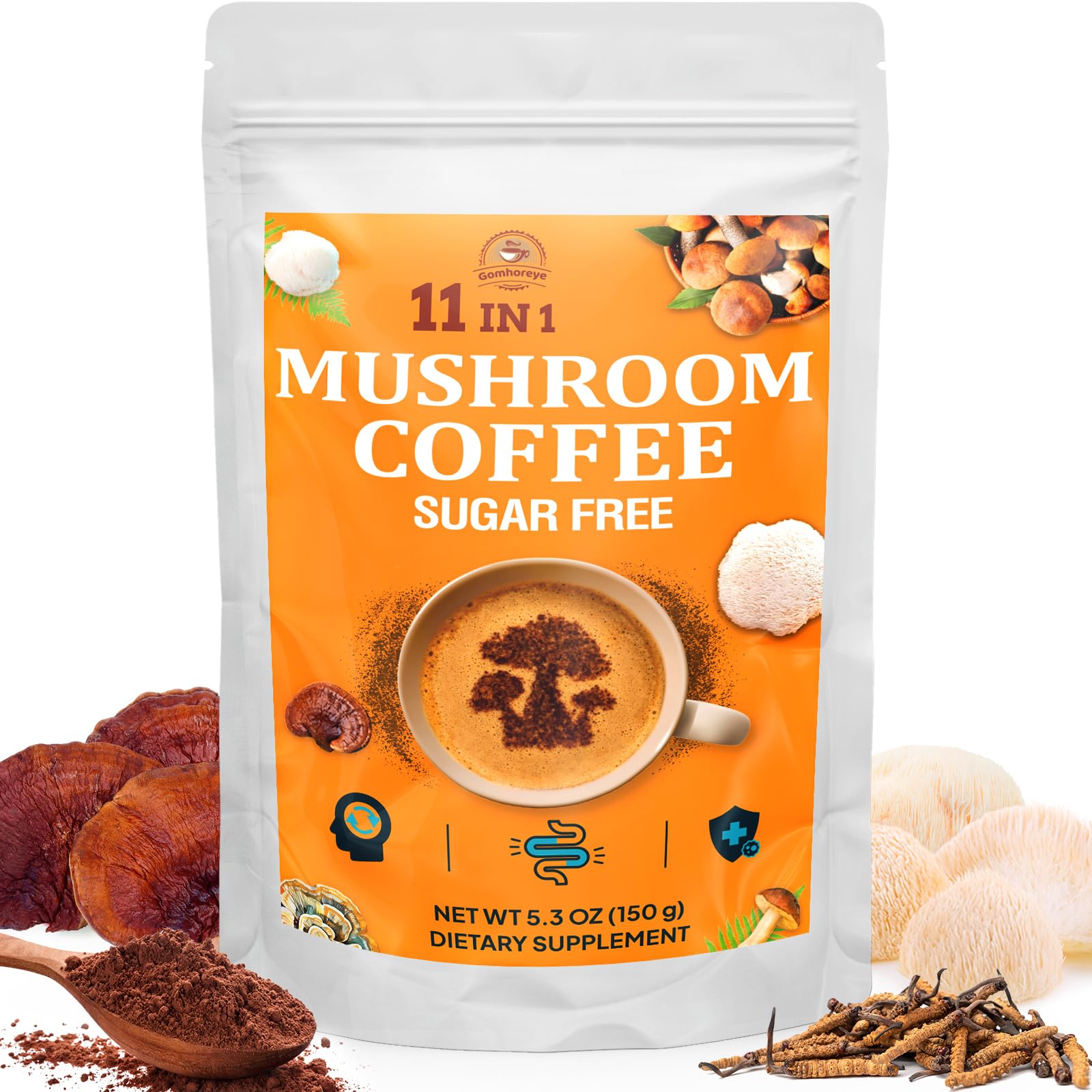 Mushroom Coffee Organic for Energy, Focus, Memory - Superfood Mushrooms Included - 5.3oz
Mushroom Coffee for Immunity - 