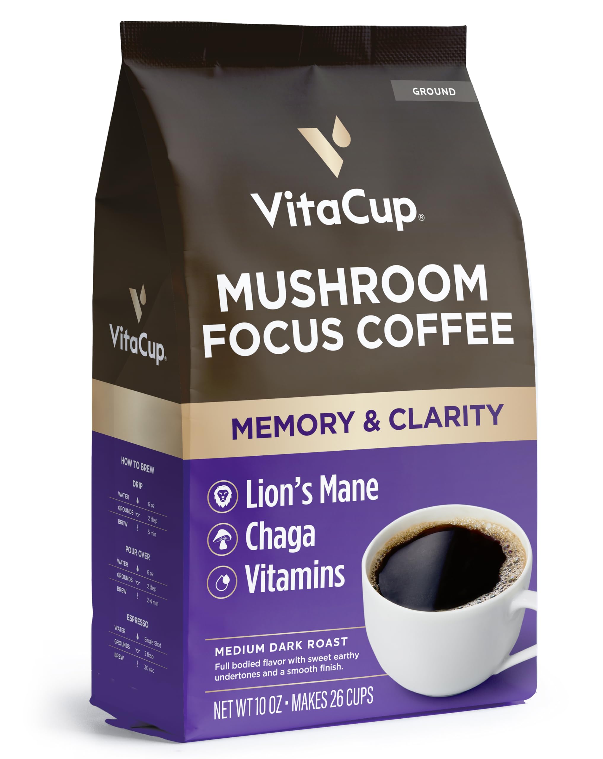  VitaCup Focus Mushroom Coffee Grounds Boost Focus, Immunity & Clarity Medium Dark Roast
| VitaCup Focus Mushroom Coffee